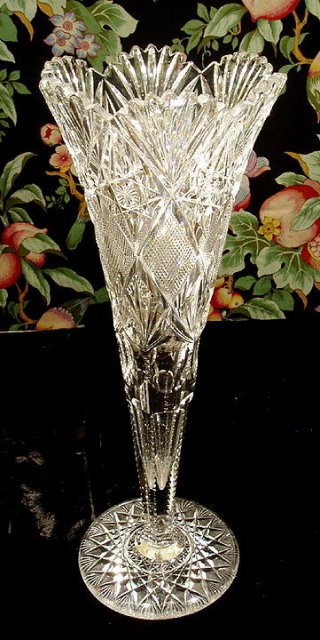 CUT GLASS TRUMPET VASE AMERICAN BRILLIANT