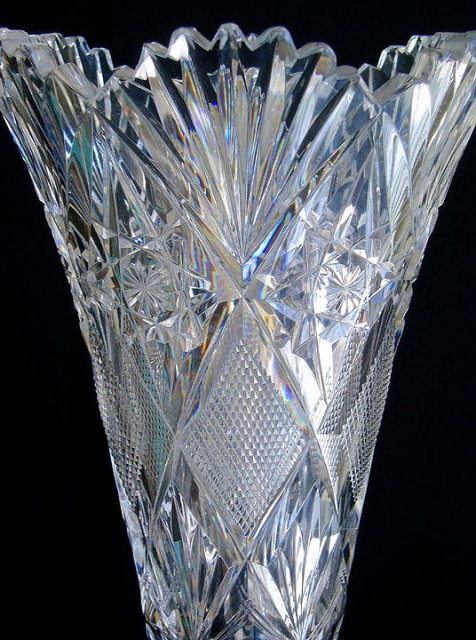 CUT GLASS TRUMPET VASE AMERICAN BRILLIANT