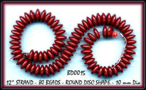 80 BURGUNDY RED DISC SHAPE GLASS BEADS #15