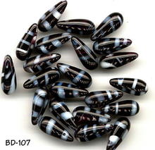 30 CZECH VINTAGE ZEBRA STRIPE PENDANT BEADS 16mm #107