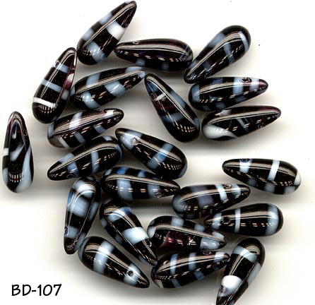 30 CZECH VINTAGE ZEBRA STRIPE PENDANT BEADS 16mm #107