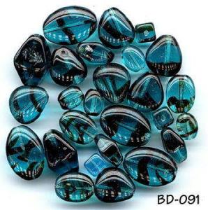 CZECH VINTAGE BLUE STRIPE GLASS BEADS 7mm