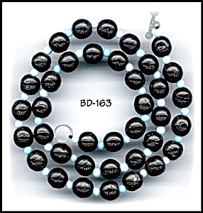 CZECH VINT BLK/BLUE GL BEADS 17" STRAND #163