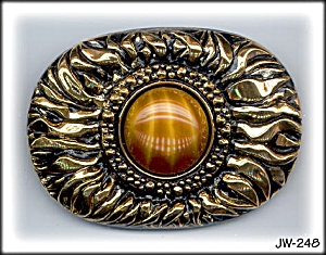 CZECH VINTAGE FAUX TIGER EYE GLASS BROOCH 248