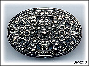 CZECH VINTAGE BLACK GL MARCASITE BROOCH #250