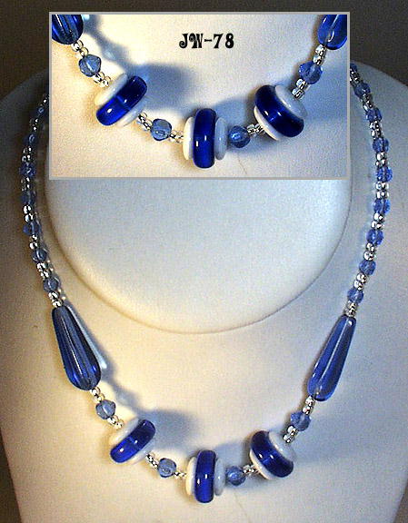 CZECH ART DECO BLUE & WHITE NECKLACE 1930's