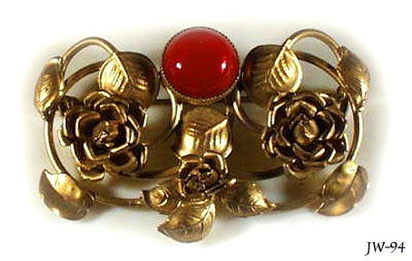 CZECH VINTAGE CARNELIAN GLASS BROOCH #94
