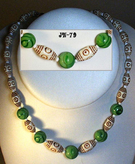 CZECH ART DECO KING TUT GREEN NECKLACE 1930's