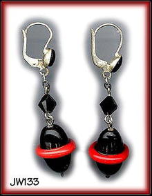 ART DECO SATURN LAMPWORK BEAD EARRINGS #133