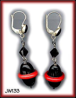 ART DECO SATURN LAMPWORK BEAD EARRINGS #133
