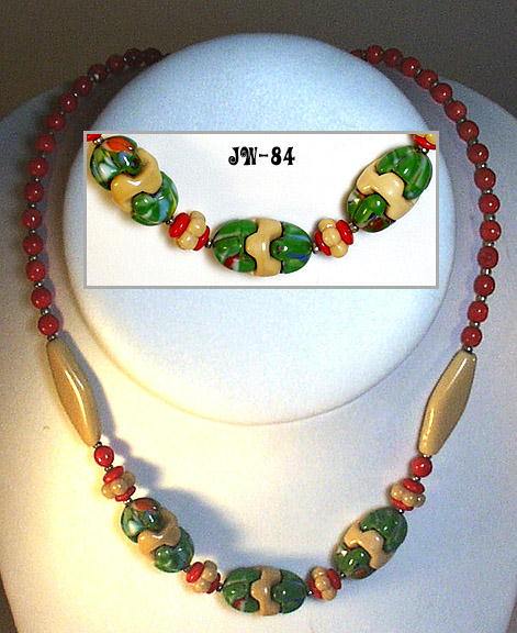 2 CZECH ART DECO MULTICOLOR GLASS NECKLACES 1930