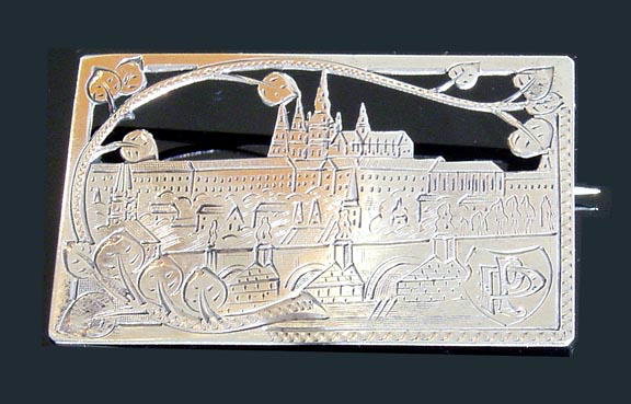 CZECH ART DECO PRAGUE SILVER BROOCH SL011