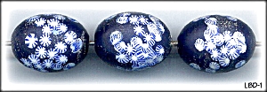 3 LAMPWORK BLUE MILLEFIORI ELLIPSOI BEADS #1