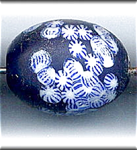 3 LAMPWORK BLUE MILLEFIORI ELLIPSOI BEADS #1