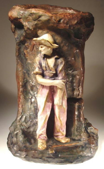 AMPHORA SCULPTURE VASE COAL MINER