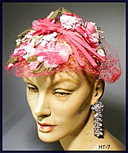 GREAT VINTAGE PINK FLORAL LADIES HAT 40's #7