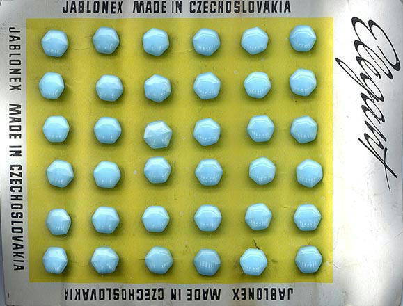 36 BLUE SILK GLASS BUTTONS ORIGINAL CARD / BC
