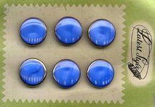 6 BLUE MOONGLOW GLASS BUTTONS ORIGINAL CARD
