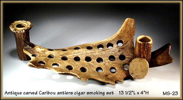 ANTIQUE CARVED ELK ANTLERS SMOKING SET / MS023