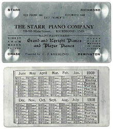 1908 STARR PIANO BUSINESS CARD / CALENDAR / MS046
