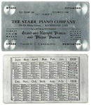 1908 STARR PIANO BUSINESS CARD / CALENDAR / MS046