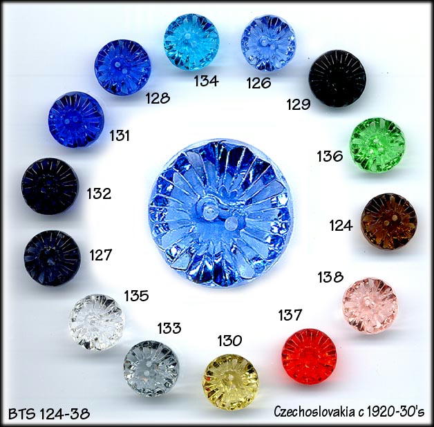 VINTAGE CUT GLASS BUTTONS 10 COLORS BTS124-38D