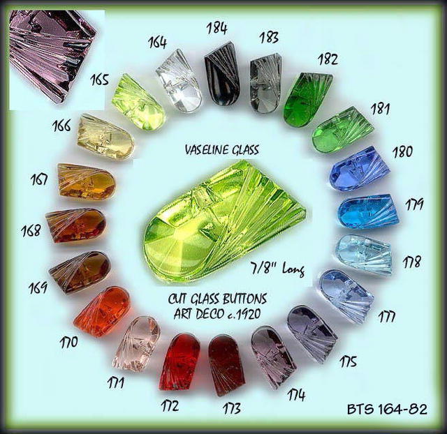 ART DECO CUT GLASS BUTTONS 15 COLORS BTS164-82B