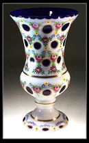 OVERLAY CUT TO COBALT VASE CZECHOSLOVAKIA /