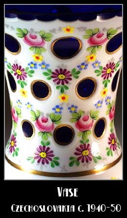 OVERLAY CUT TO COBALT VASE CZECHOSLOVAKIA /