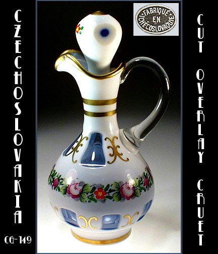 OVERLAY CUT TO BLUE CRUET CZECHOSLOVAKIA 1930's