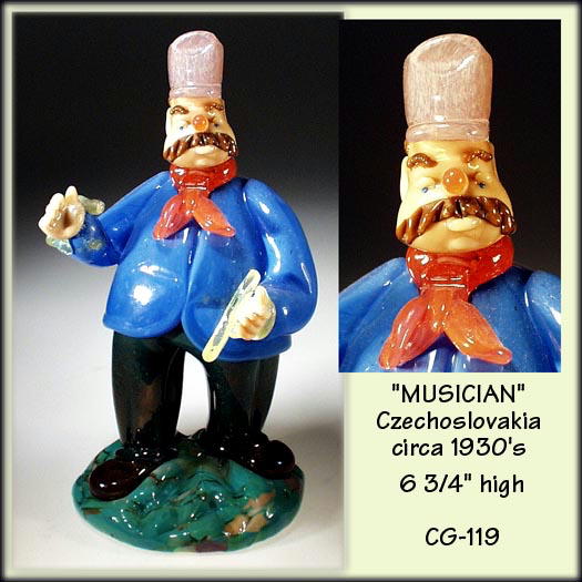 CZECH VINTAGE ART GLASS MUSICIAN FIGURINE CYMBALS / CG119