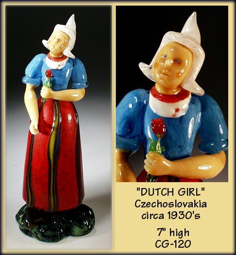CZECH VINTAGE ART GLASS DUTCH GIRL FIGURINE /