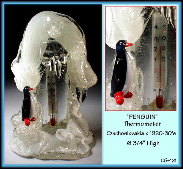 CZECH VINTAGE ART GLASS PENGUIN / THERMOMETER