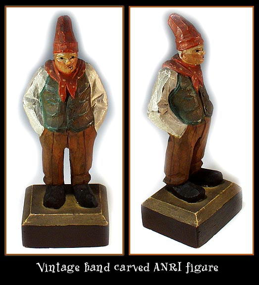 OLD HAND CARVED WOOD ANRI POLYCHROME FIGURINE