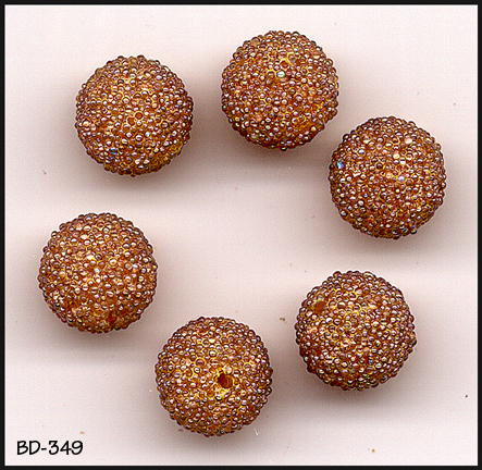 6 RARE VINT TOPAZ GLASS CORALENE BEADS 9mm #349