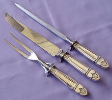 LARGE 3 PIECE VINTAGE CARVING SET STERLING