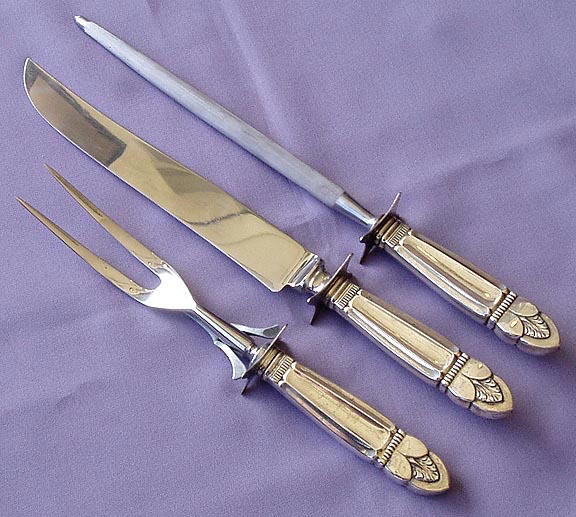 LARGE 3 PIECE VINTAGE CARVING SET STERLING