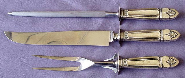 LARGE 3 PIECE VINTAGE CARVING SET STERLING