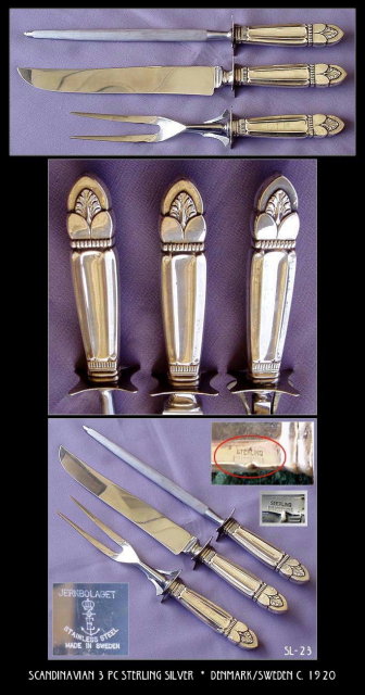 LARGE 3 PIECE VINTAGE CARVING SET STERLING