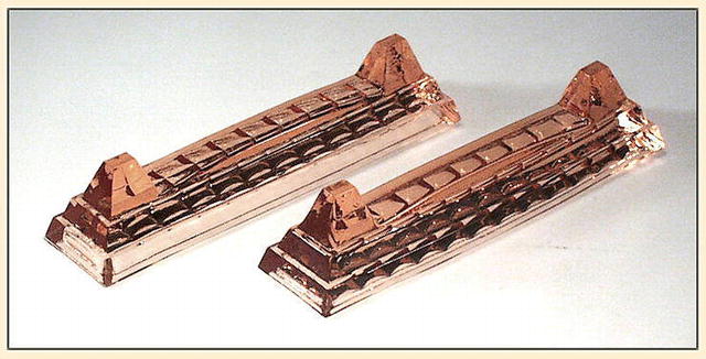 6 CZECH ART DECO STYLE PINK GLASS KNIFE RESTS