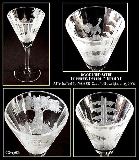 6 OLD ENGRAVED STEMS MOSER GROUSE LOBMEYR