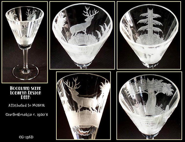 6 OLD ENGRAVED WINES MOSER DEER LOBMEYR