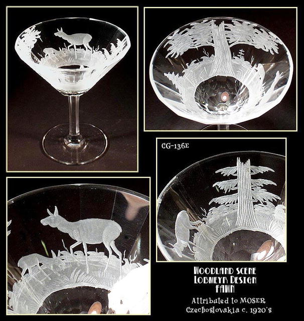 6 OLD ENGRAVED DOE CHAMPAGNES MOSER LOBMEYR