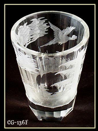 6 OLD ENGRAVED PHEASANT JUICE GLASS MOSER