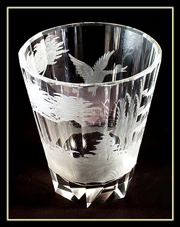 6 OLD ENGRAVED DUCK LARGE JUICE GLASS MOSER