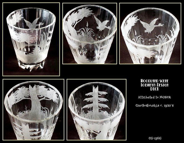 6 OLD ENGRAVED DUCK LARGE JUICE GLASS MOSER