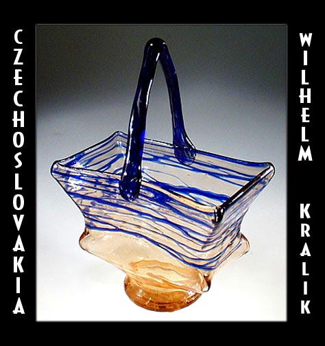 CZECH ART DECO GLASS BASKET KRALIK / CG072