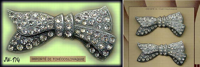 CZECH VINTAGE RHINESTONE BOW BROOCH #174