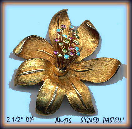 VINTAGE FLOWER BROOCH SIGNED PASTELLI #176