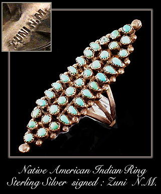 VINTAGE AMERICAN INDIAN ZUNI SILVER RING #71